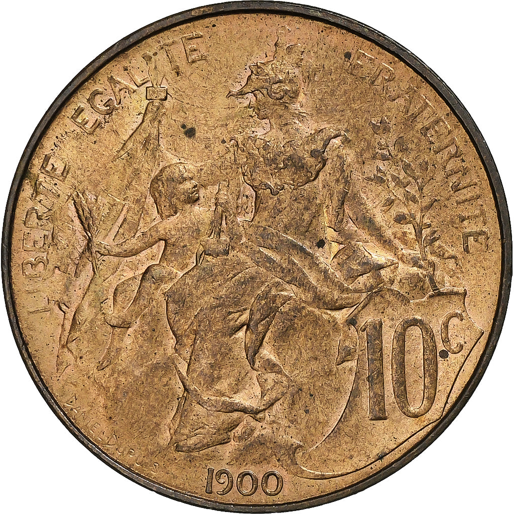 Francia, 10 Centimes, Daniel-Dupuis, 1900, Paris, Bronce, MBC+, Gadoury:277