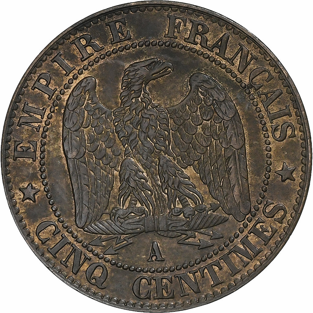 Francia, Napoleon I, 5 Centimes, 1855, Paris, Anchor, Bronzo, BB+, Gadoury:152