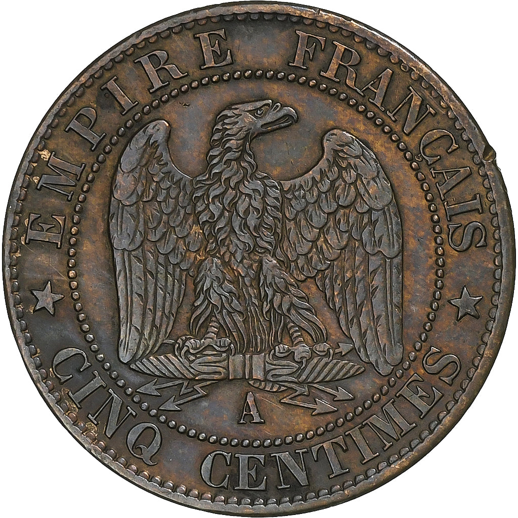 Francia, Napoleon I, 5 Centimes, 1862, Paris, Bronce, MBC+, Gadoury:155