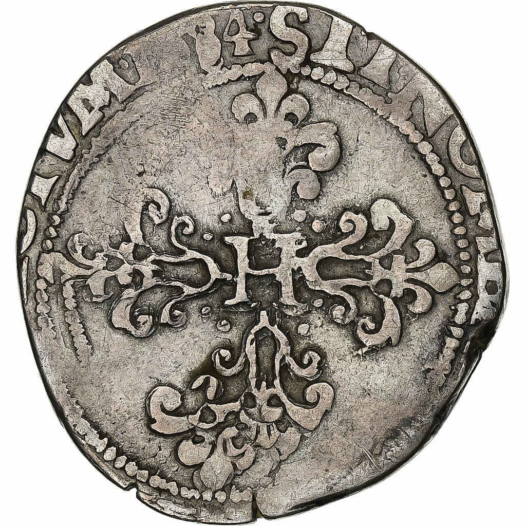 Frankrijk, Henri III, Franc au Col Plat, 1584, Amiens, Zilver, FR, Gadoury:496