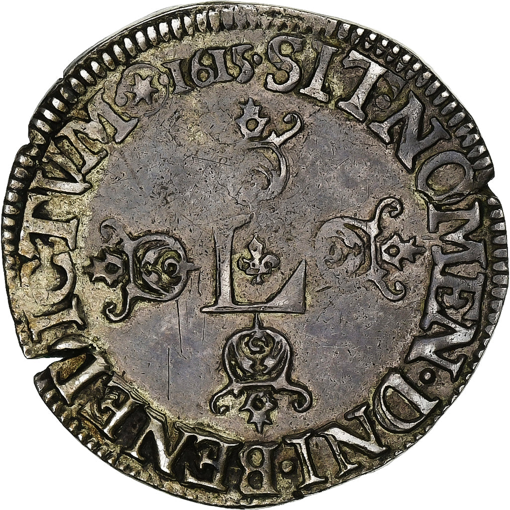 Francja, Louis XIII, 1/2 Franc, 1615, Saint-Lô, Srebro, VF(30-35), Gadoury:36
