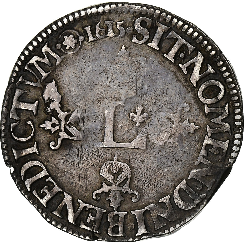 Frankrijk, Louis XIII, 1/2 Franc, 1615, Saint-Lô, Zilver, FR, Gadoury:36