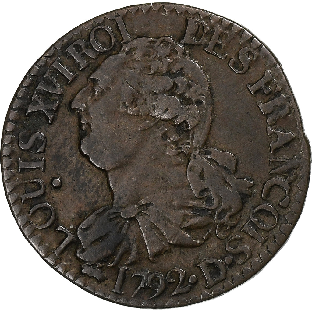 Frankreich, Louis XVI, 3 Deniers françois, 1792 / AN 4, Lyon, DL, Kupfer, SS