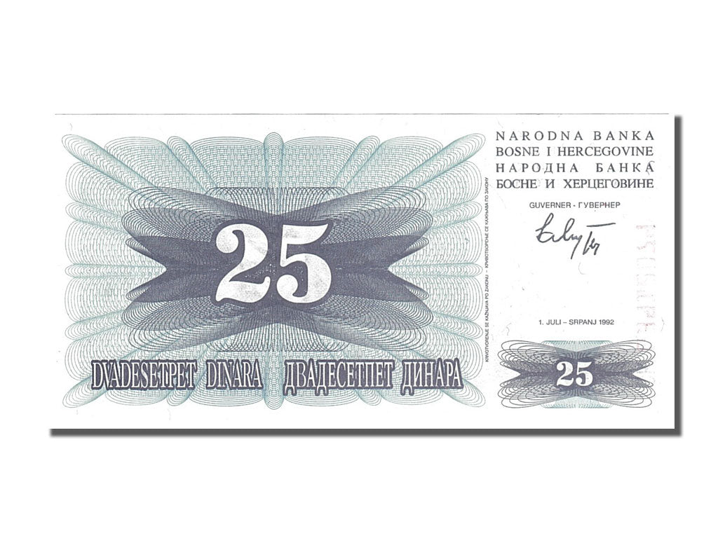 Banknote, Bosnia - Herzegovina, 25 Dinara, 1992, 1992-07-01, UNC(65-70)