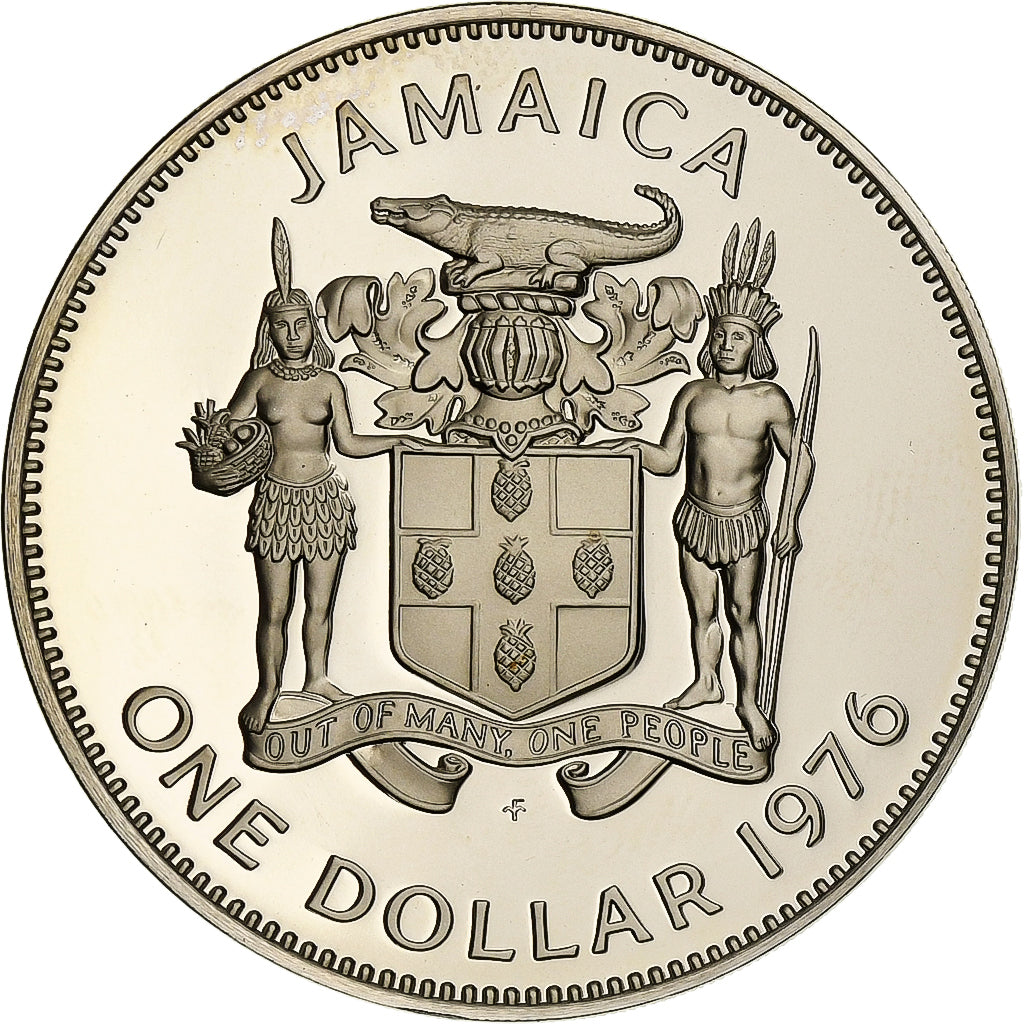 Jamaica, Dollar, Bustamante, 1976, Franklin Mint, Proof, Copper-nickel