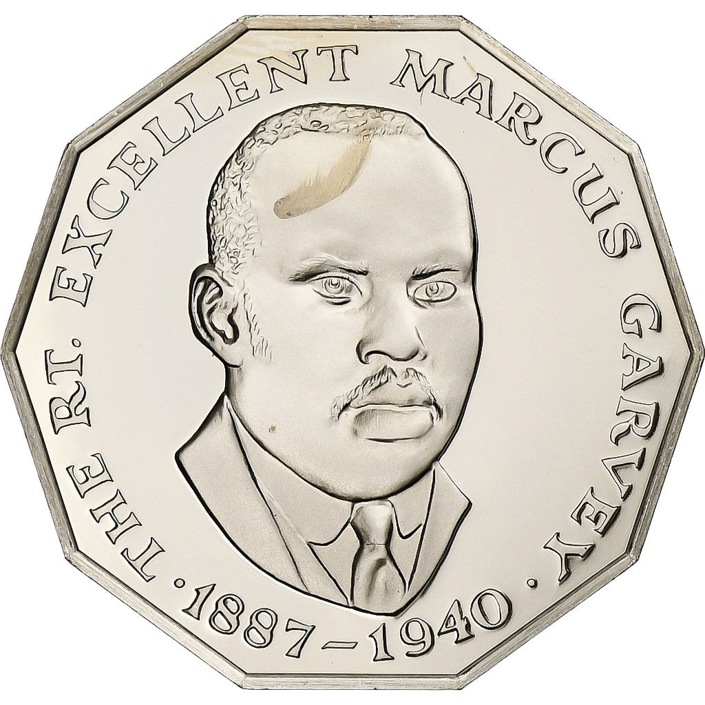 Jamaica, 50 Cents, Marcus Garvey, 1976, Franklin Mint, Proof, Copper-nickel