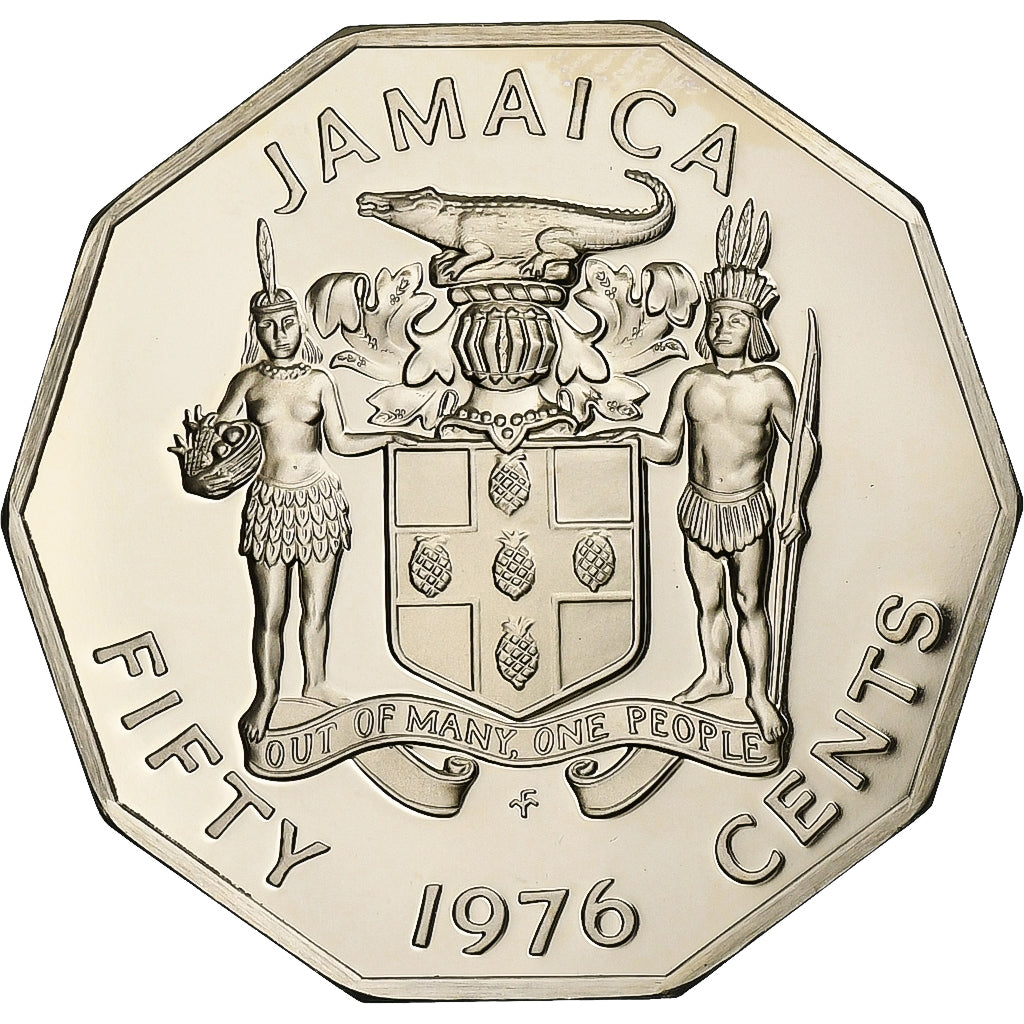 Jamaica, 50 Cents, Marcus Garvey, 1976, Franklin Mint, Proof, Copper-nickel