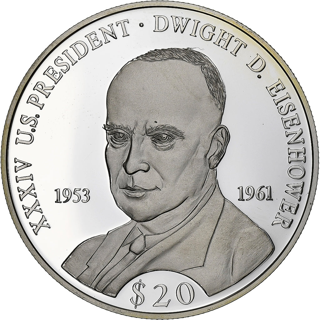 Liberia, 20 Dollars, Dwight David Eisenhower, 2000, Proof, Srebro, MS(65-70)