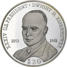 Liberia, 20 Dollars, Dwight David Eisenhower, 2000, Proof, Srebro, MS(65-70)