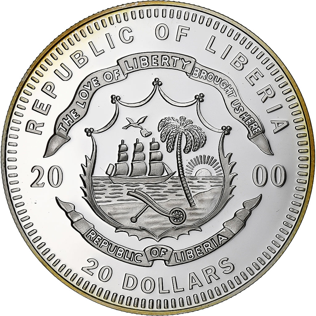 Liberia, 20 Dollars, Dwight David Eisenhower, 2000, Proof, Srebro, MS(65-70)