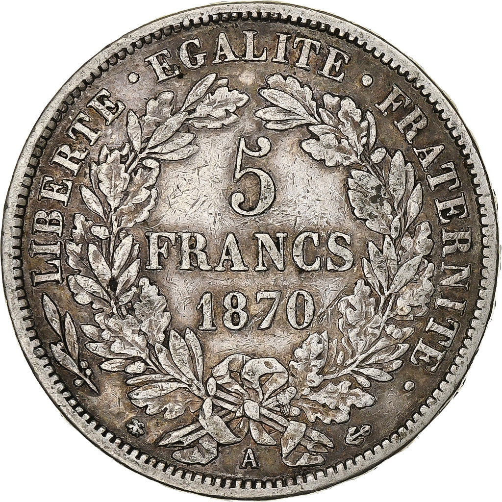 Frankreich, 5 Francs, Cérès, 1870, Paris, Silber, SS, Gadoury:743