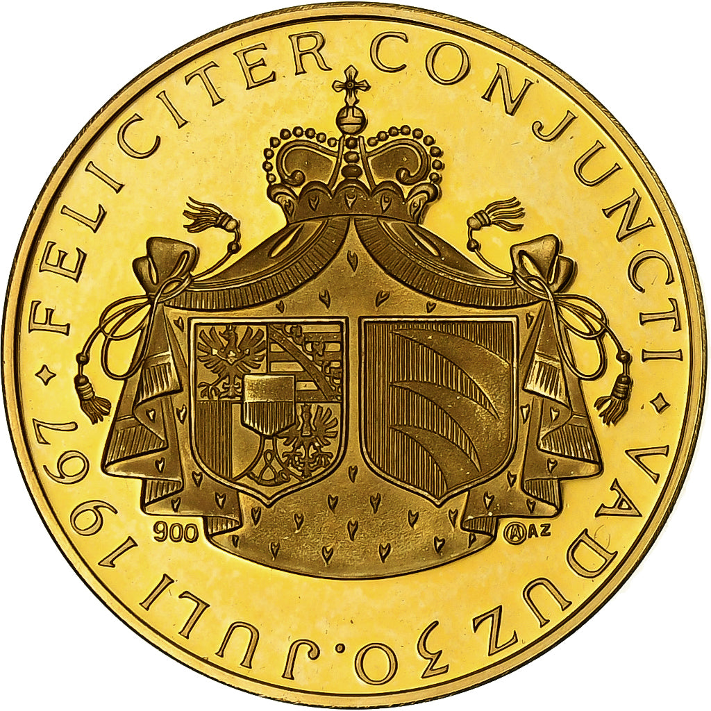 Liechtenstein, Medal, Marriage of Crown Prince Johann Adam and Maria, 1967, Gold