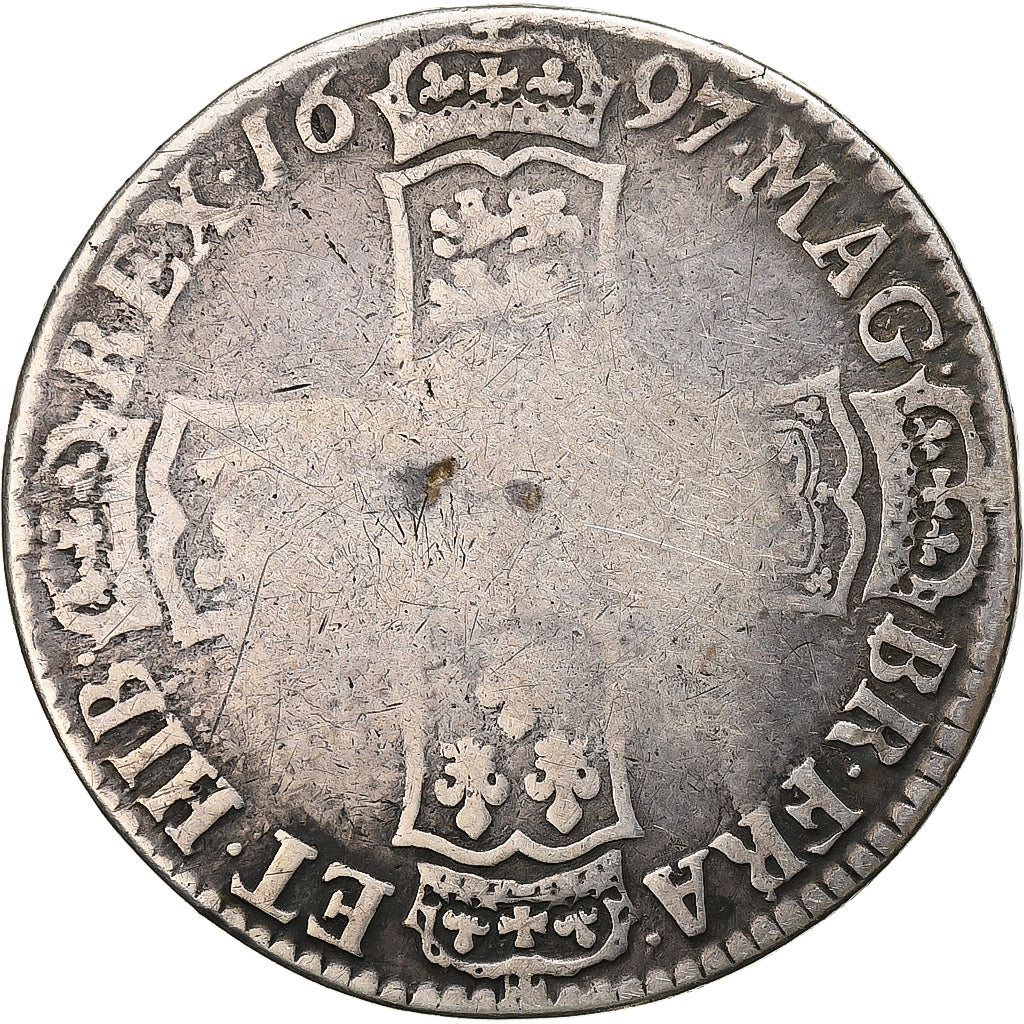 Kingdom of England, William III, 1/2 Crown, 1697, London, Plata, BC+