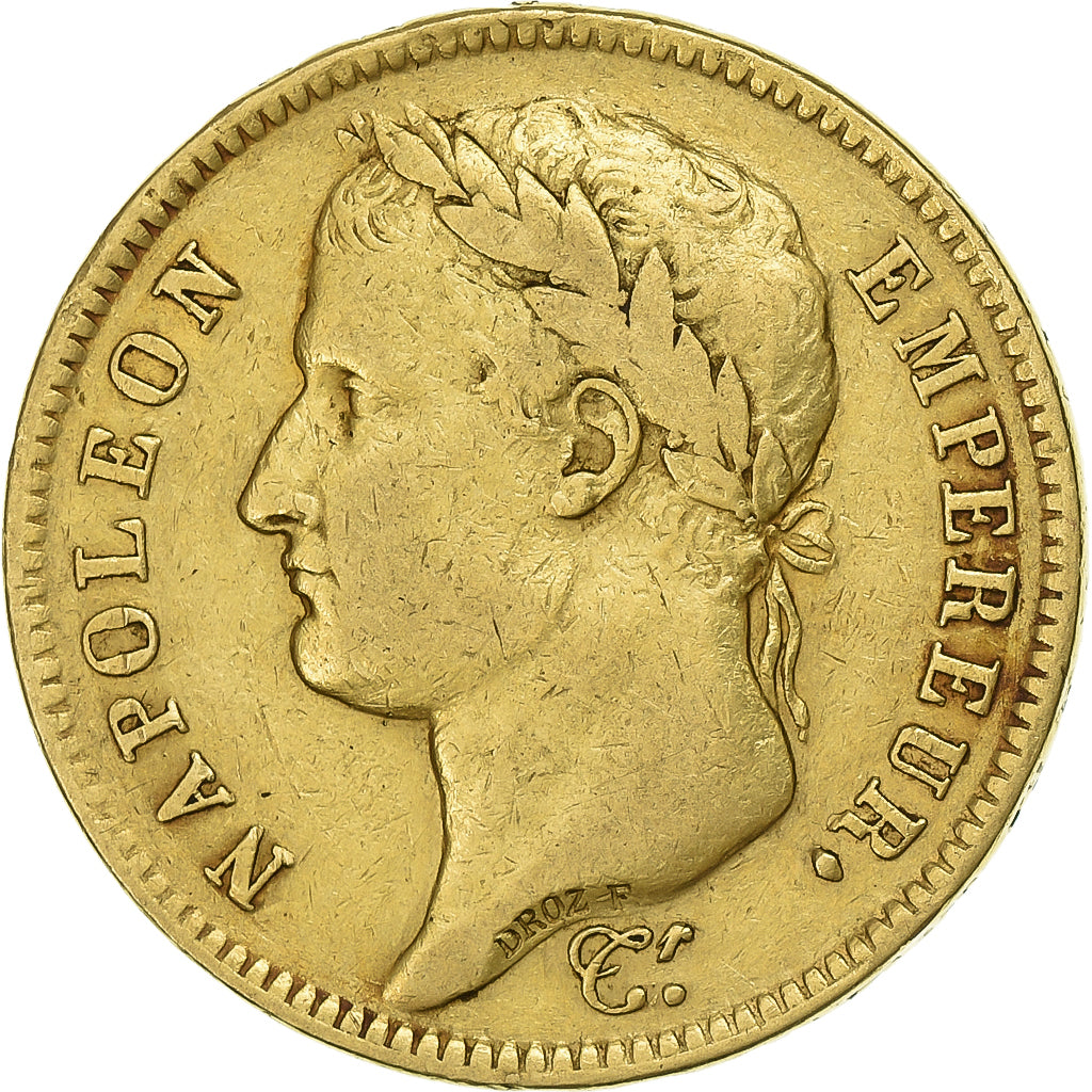 França, Napoleon I, 40 Francs, 1812, Paris, Revers Empire, Dourado, VF(30-35)