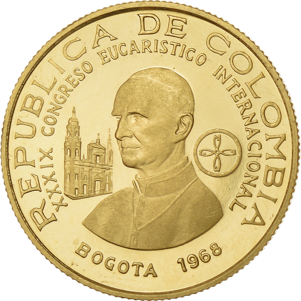Colombia, 100 Pesos, Int. Eucharistic Congress, 1968, Bogota, Gold, MS(65-70)