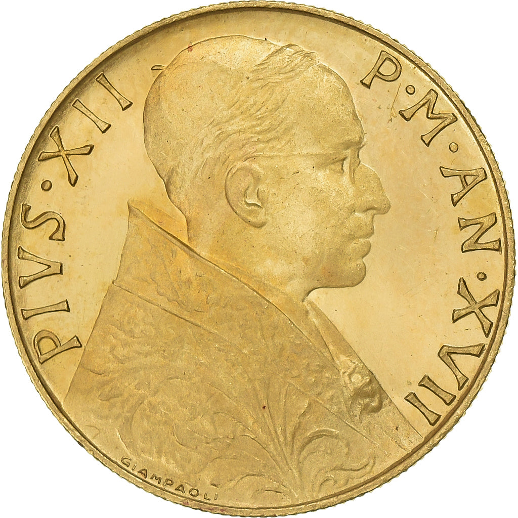 Vatican, Pivs XII, 100 Lire, 1955, Rome, Gold, MS(65-70)