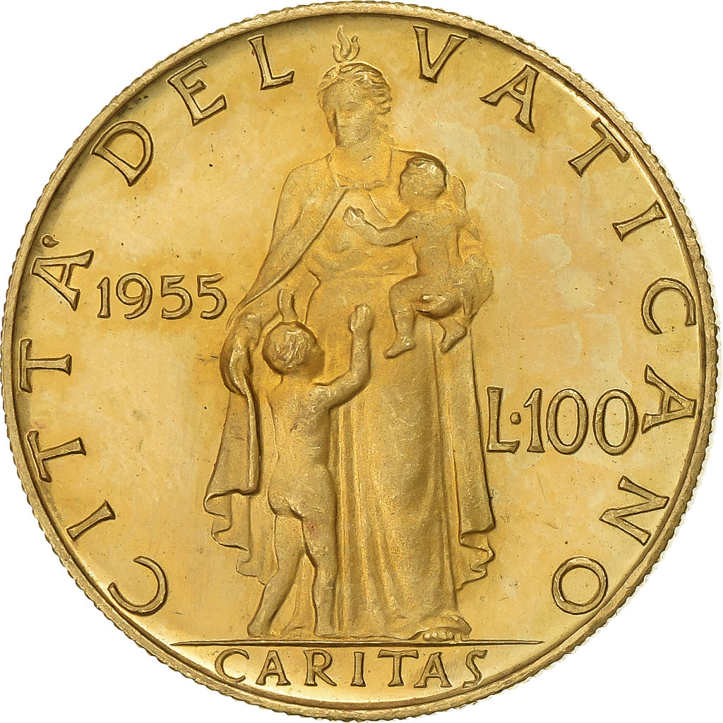 Vatican, Pivs XII, 100 Lire, 1955, Rome, Gold, MS(65-70)
