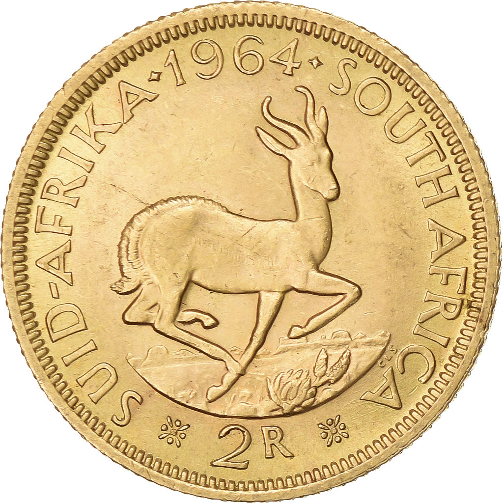 Sudafrica, 2 Rand, Springbok, 1964, Pretoria, Oro, SPL-