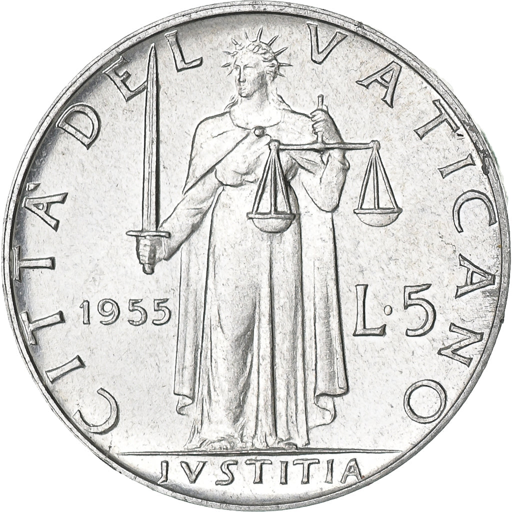 Vatican, Pie XII, 5 Lire, 1955, Rome, Aluminum, MS(65-70)