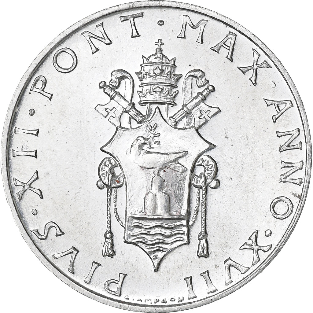 Vatican, Pius XII, 1 Lire, 1955, Rome, Aluminum, MS(65-70)