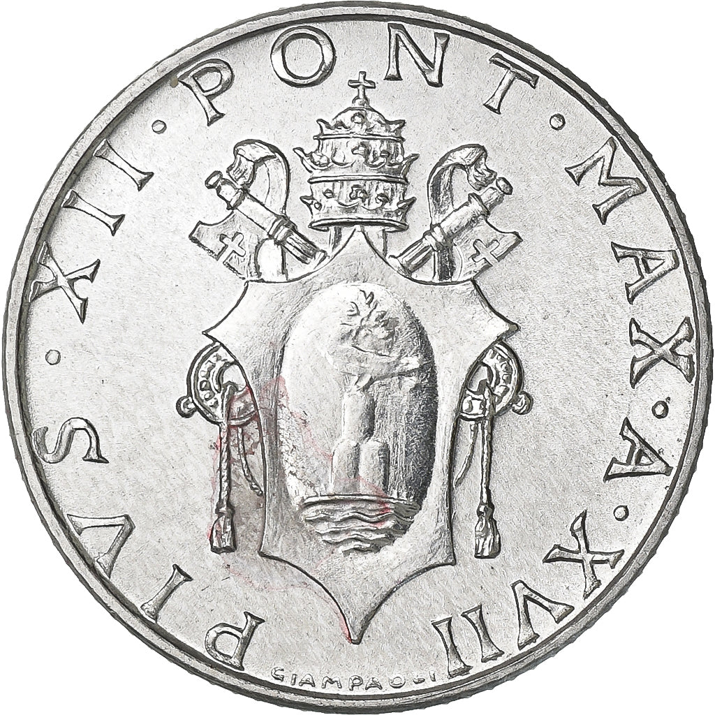 CITTÀ DEL VATICANO, Pius XII, 2 Lire, 1955, Rome, Alluminio, FDC