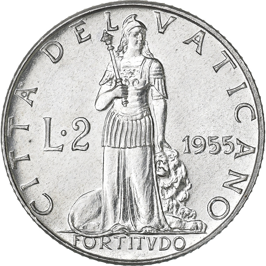 CITTÀ DEL VATICANO, Pius XII, 2 Lire, 1955, Rome, Alluminio, FDC