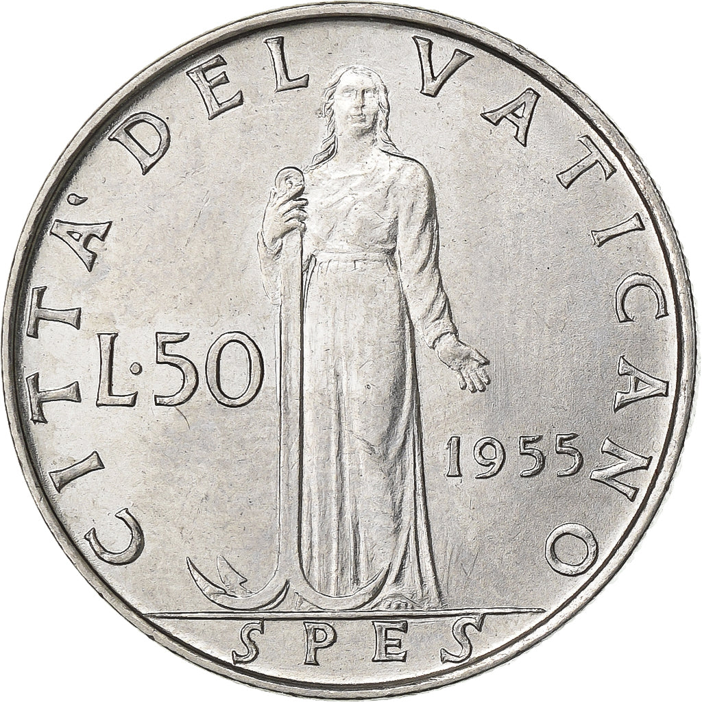 Vaticaanstad, Pius XII, 50 Lire, 1955, Rome, Acmonital (ferritique), FDC