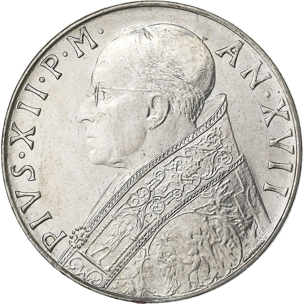 PAŃSTWO WATYKAŃSKIE, Pius XII, 100 Lire, 1955, Rome, Stal nierdzewna
