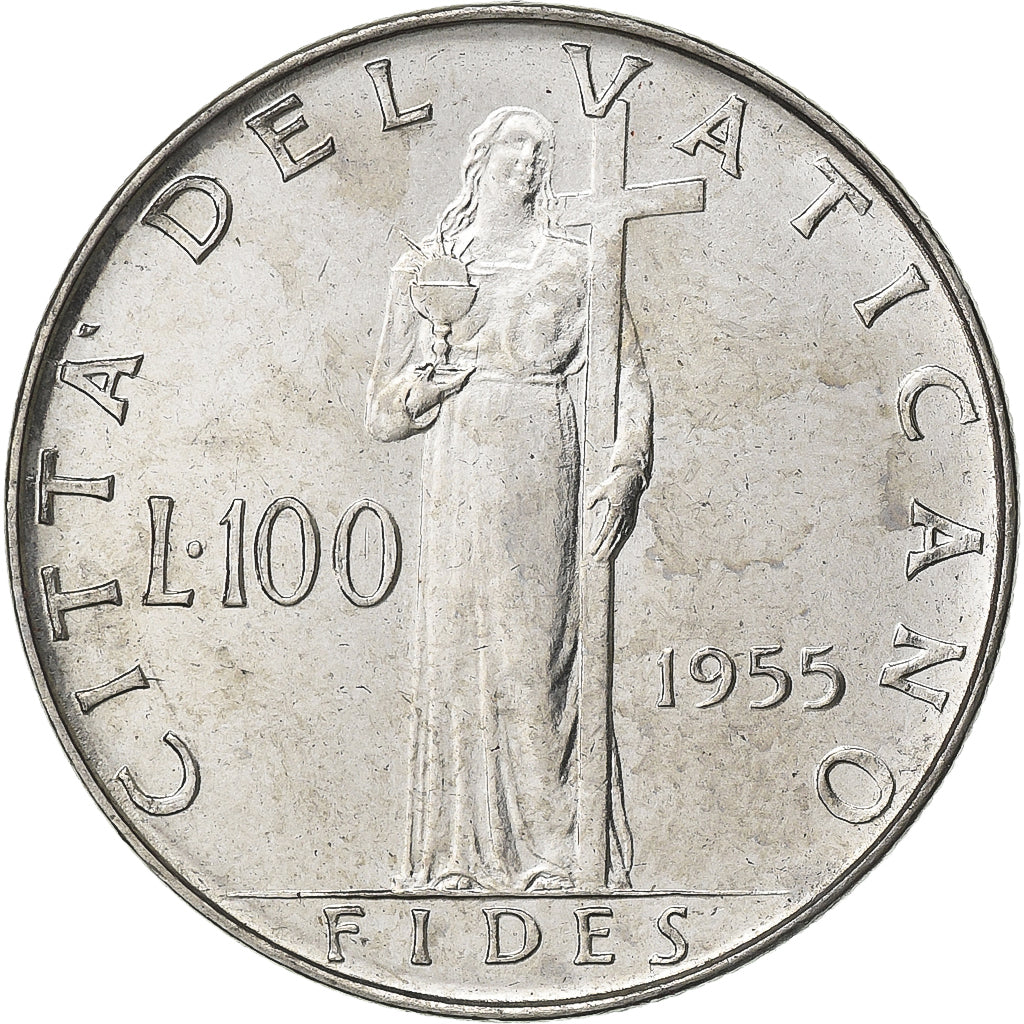 PAŃSTWO WATYKAŃSKIE, Pius XII, 100 Lire, 1955, Rome, Stal nierdzewna