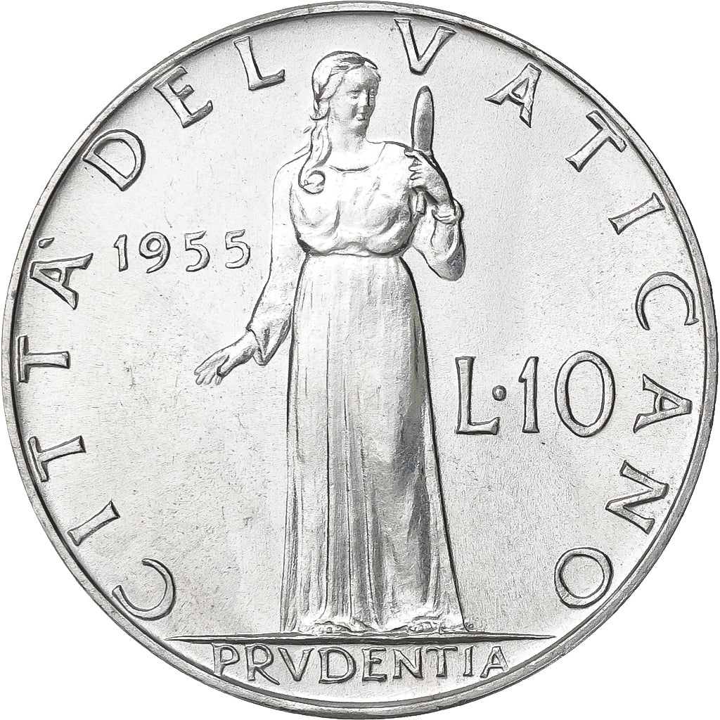 CIDADE DO VATICANO, Pius XII, 10 Lire, 1955, Rome, Alumínio, MS(65-70)