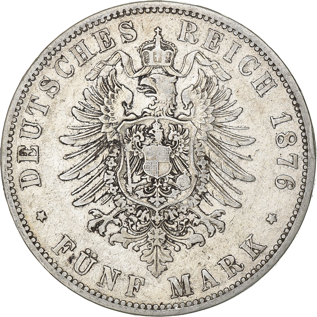 German States, PRUSSIA, Wilhelm I, 5 Mark, 1876, Berlin, Silver, EF(40-45)