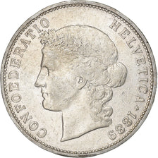 Svizzera, 5 Francs, Helvetia, 1889, Bern, Argento, BB, KM:34
