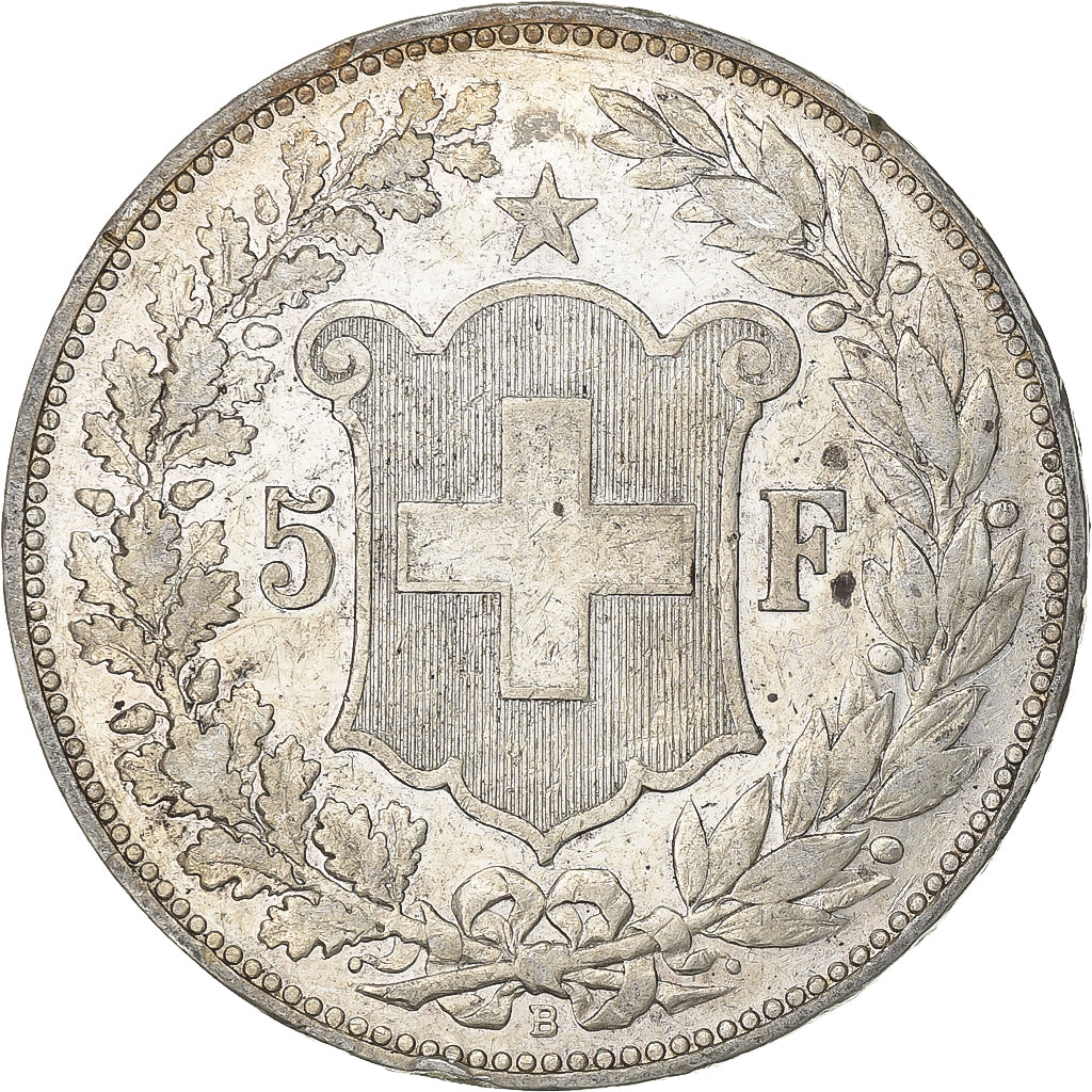 Svizzera, 5 Francs, Helvetia, 1889, Bern, Argento, BB, KM:34