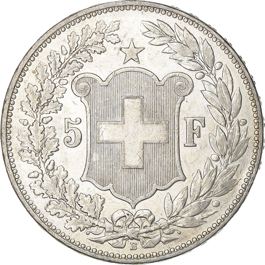 Svizzera, 5 Francs, Helvetia, 1907, Bern, Argento, BB, KM:34