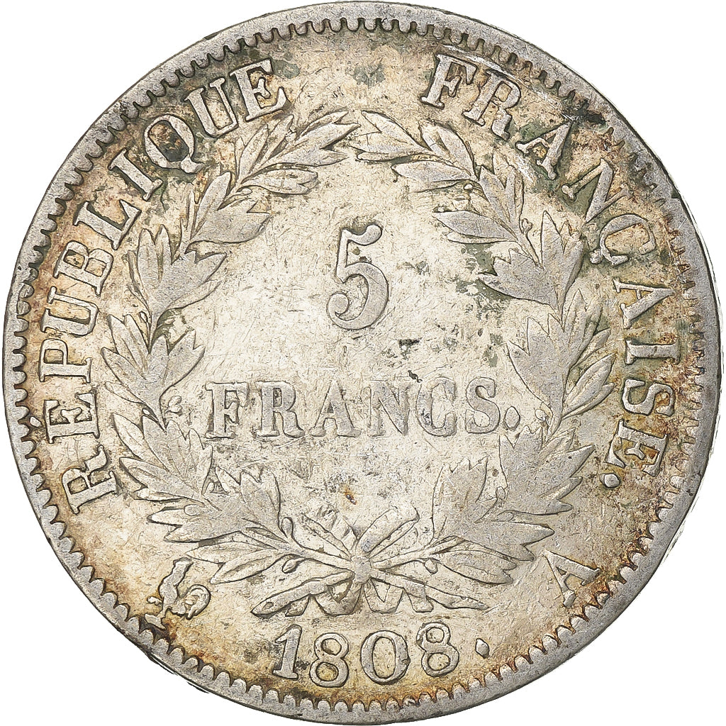 Francia, 5 Francs, Napoléon I, 1808, Paris, Argento, MB, Gadoury:583, KM:686.1