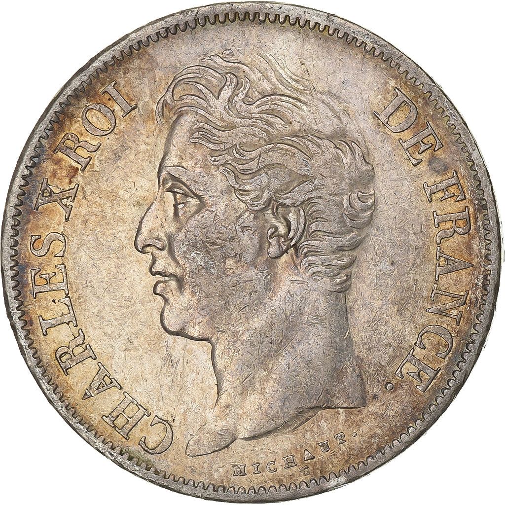 Francia, 5 Francs, Charles X, 1827, Lyon, Type II, Argento, BB, KM:728.4