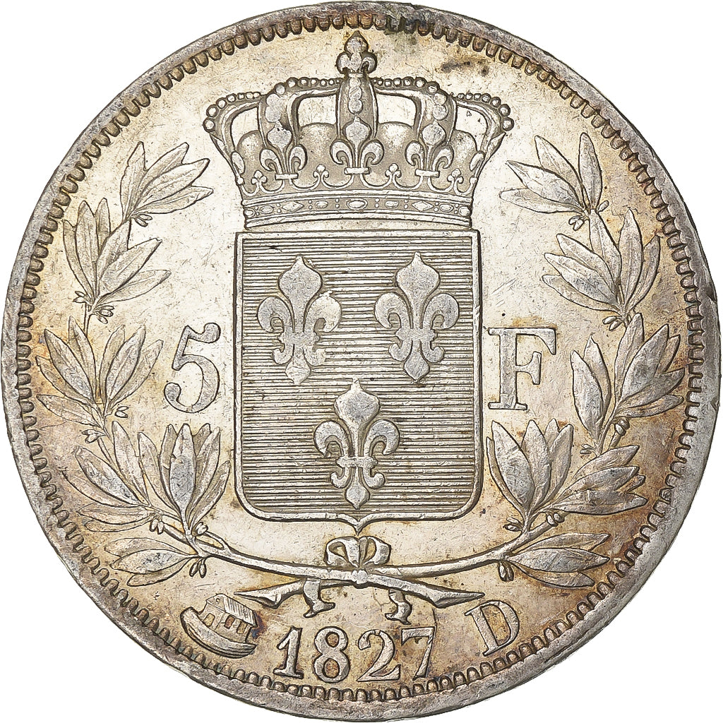 Francia, 5 Francs, Charles X, 1827, Lyon, Type II, Argento, BB, KM:728.4