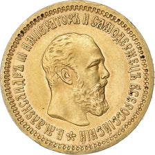 Russland, Alexander III, 5 Roubles, 1889, Saint Petersburg, Gold, SS, KM:42