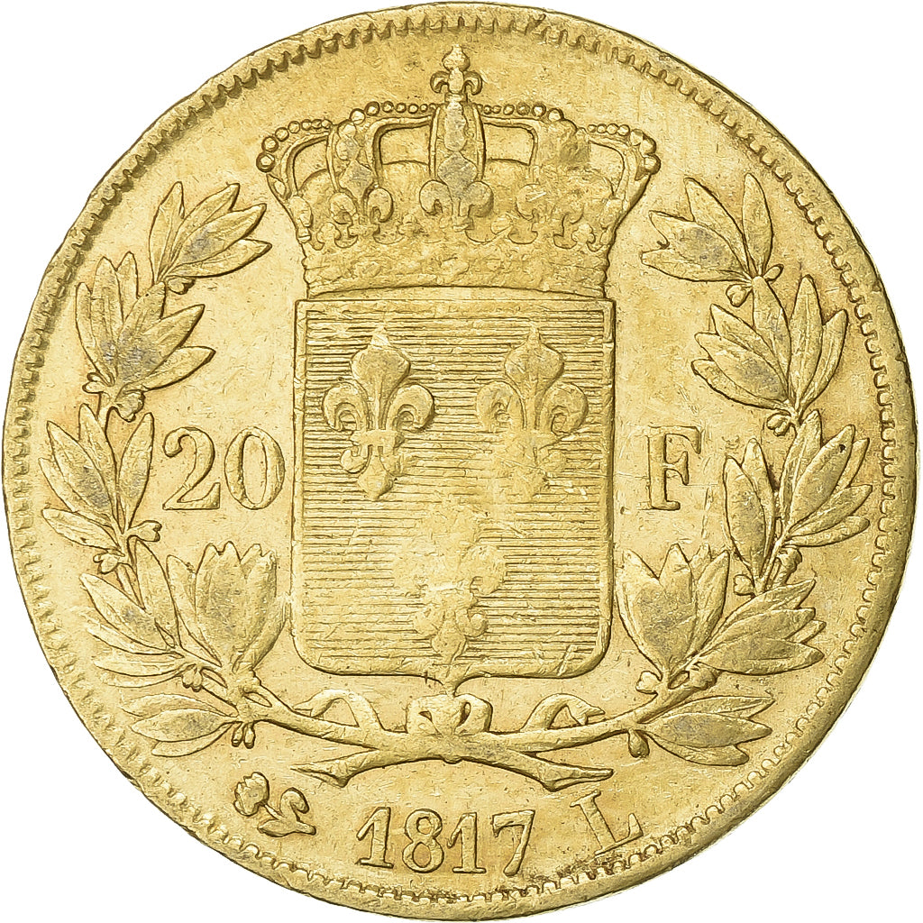 France, Louis XVIII, 20 Francs, Louis XVIII, 1817, Bayonne, Gold, VF(30-35)