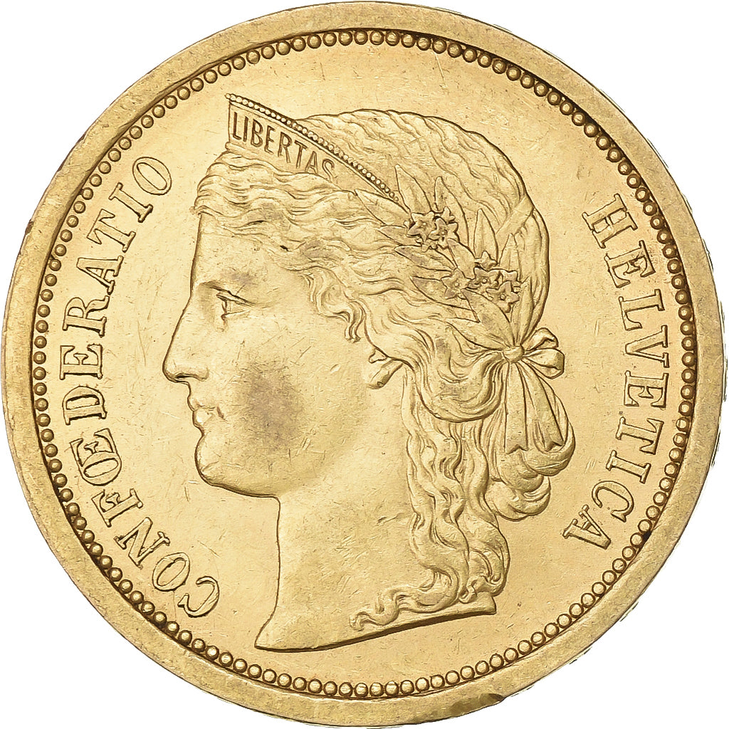 Suiza, 20 Francs, Helvetia, 1886, Bern, Oro, MBC+, KM:31.3