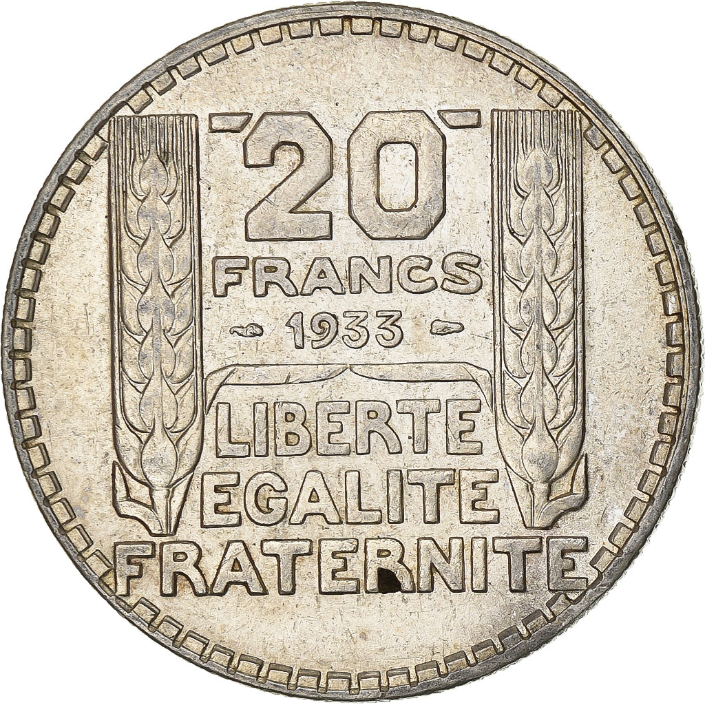 Frankrijk, 20 Francs, Turin, 1933, Paris, Zilver, PR, KM:879