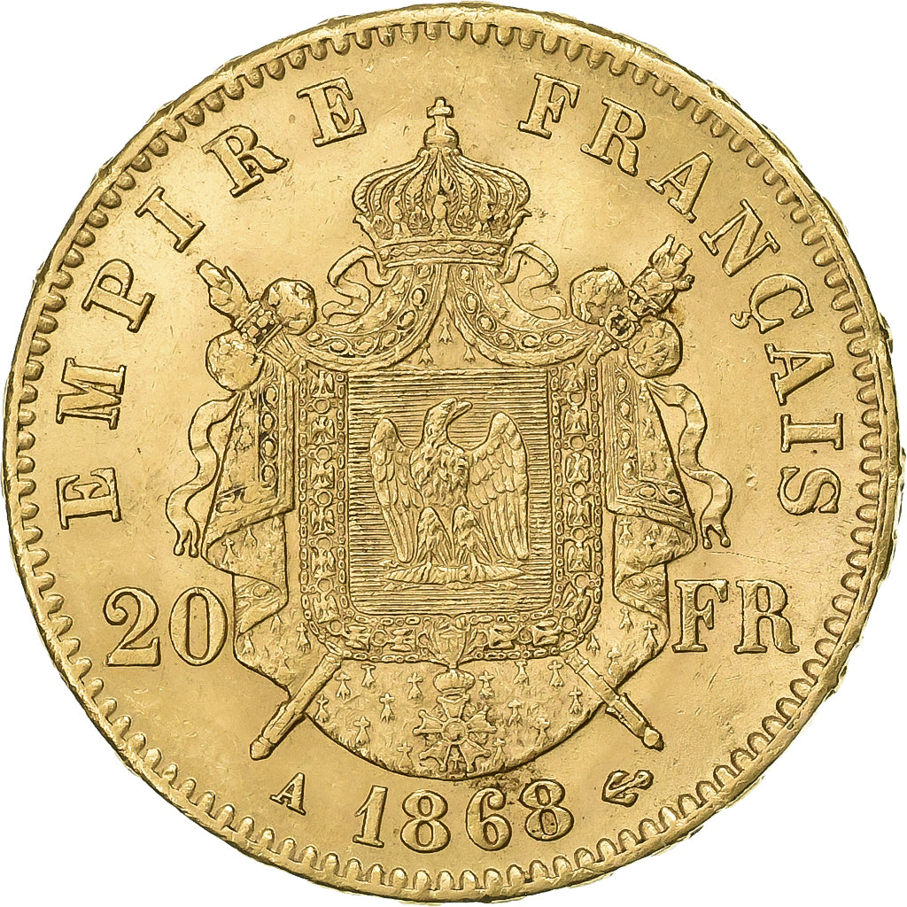 France, Napoleon III, 20 Francs, 1868, Paris, Gold, AU(50-53), Gadoury:1062