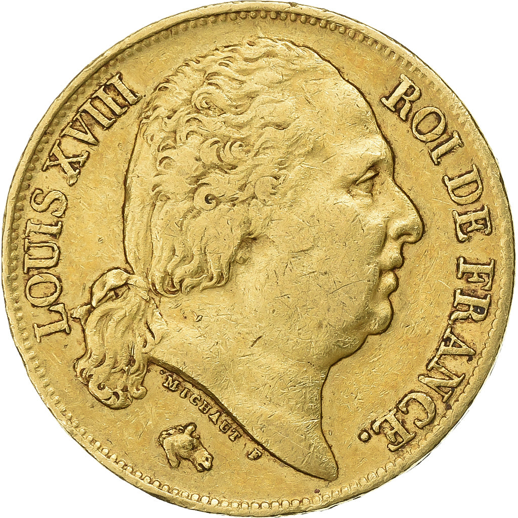 Francja, Louis XVIII, 20 Francs, 1817, Paris, Złoto, EF(40-45), Gadoury:1028
