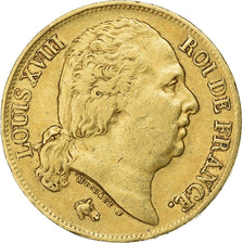 Francja, Louis XVIII, 20 Francs, 1817, Paris, Złoto, EF(40-45), Gadoury:1028