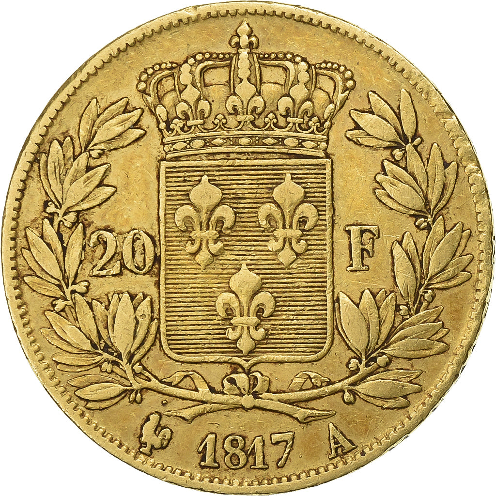 Francja, Louis XVIII, 20 Francs, 1817, Paris, Złoto, EF(40-45), Gadoury:1028