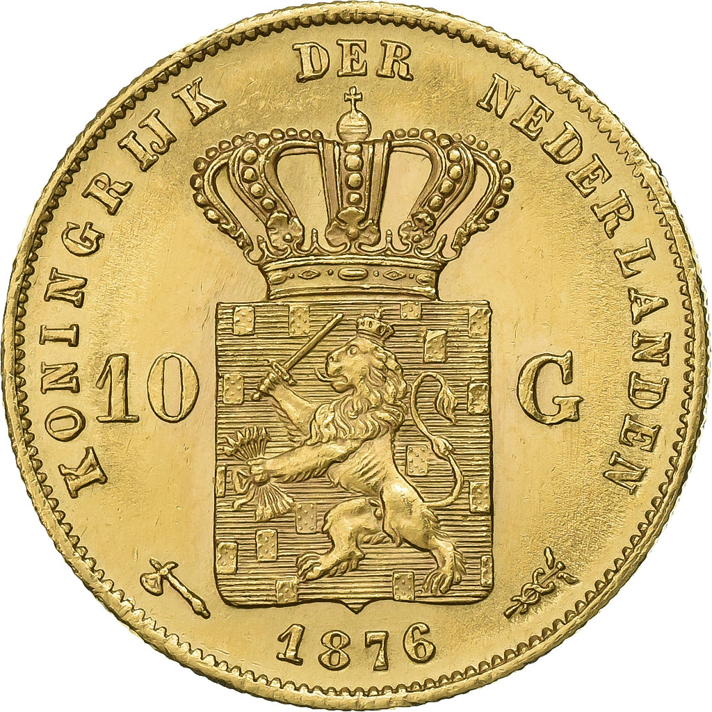 Paesi Bassi, William III, 10 Gulden, 1876, Utrecht, Oro, SPL, KM:106