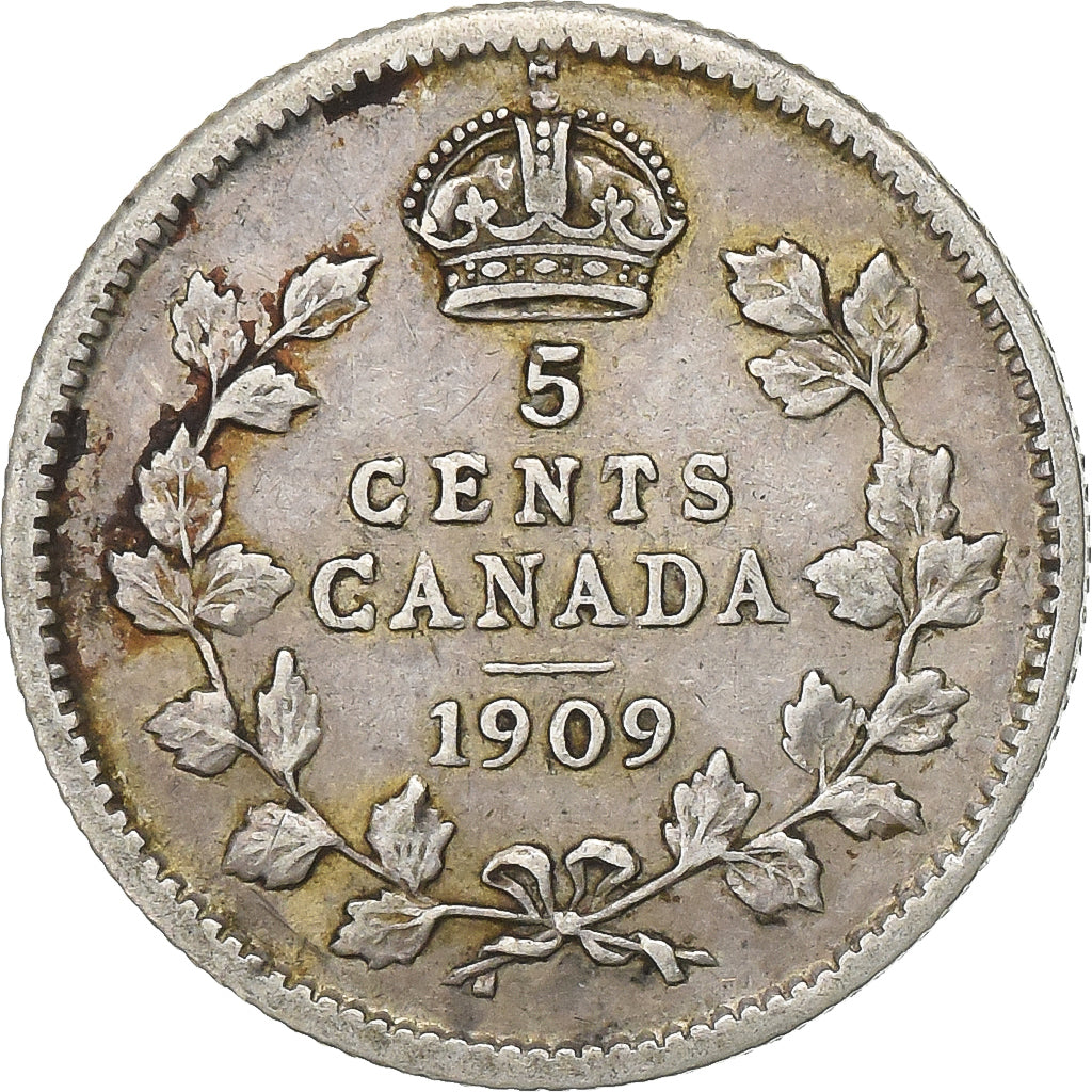 Canada, Edward VII, 5 Cents, 1909, Royal Canadian Mint, Argento, BB, KM:13