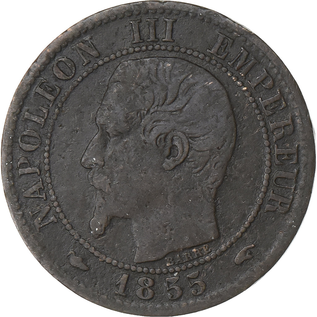 France, Napoleon III, Centime, 1855, Paris, Bronze, VF(20-25), Gadoury:86