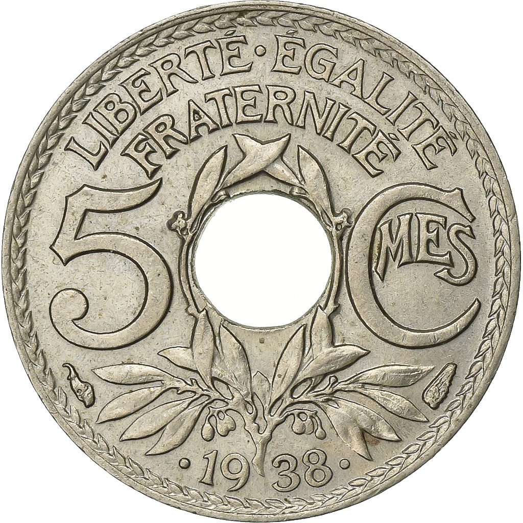 França, 5 Centimes, .1938., Paris, Alpaca, MS(60-62), Gadoury:171, KM:875a