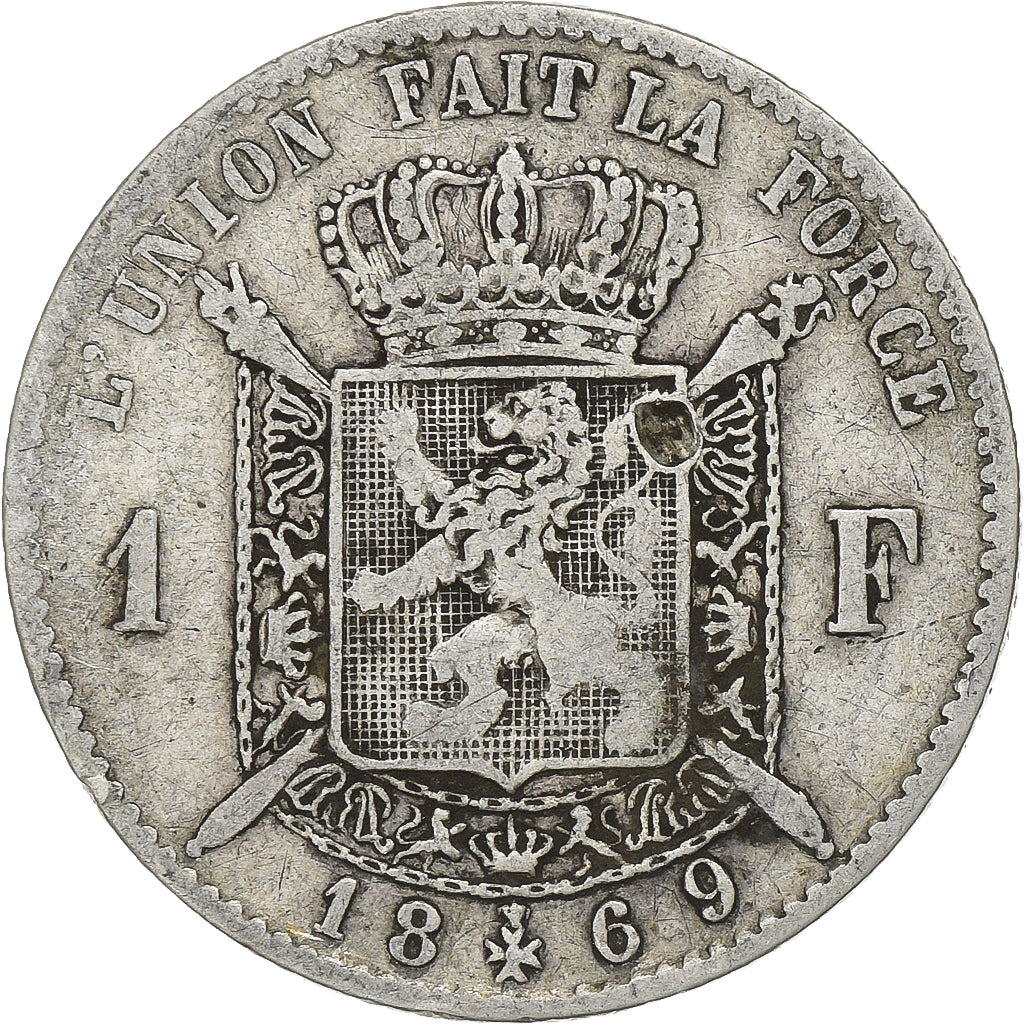 Belgium, Leopold II, Franc, 1869, Royal Belgium Mint, Silver, VF(20-25), KM:28.1